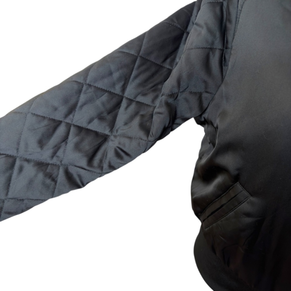 Black Satin Bomber Jacket With Quilted Sleeves - Picture 4 of 10